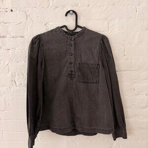 Madewell denim button collarless blouse